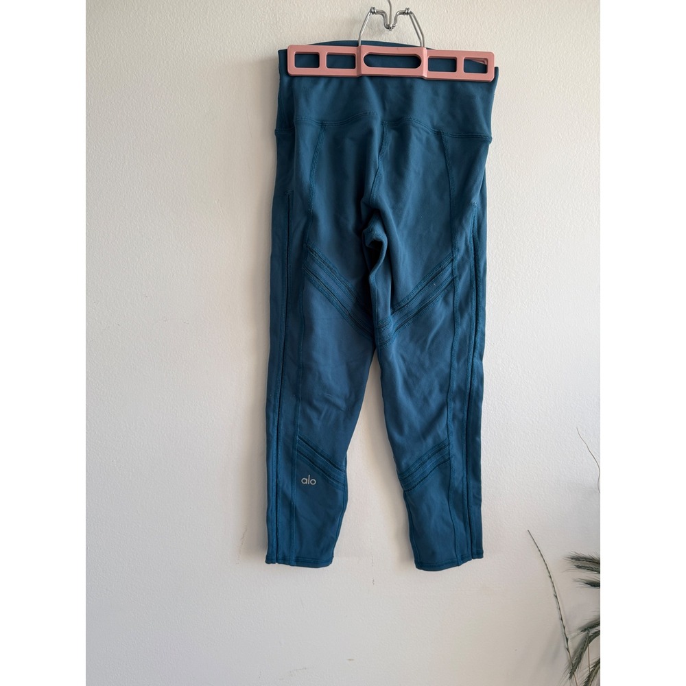 Alo Yoga Women Teal Blue Moto High Waist Mesh Quilted Crop Leggings Size S
